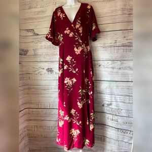 September Sunsets Burgundy Floral Print Wrap Maxi Dress